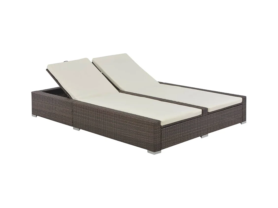 Chaise longue double Résine tressée Marron