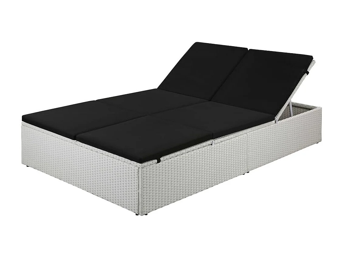 Sonnenliege mit Auflage Poly Rattan Schwarz