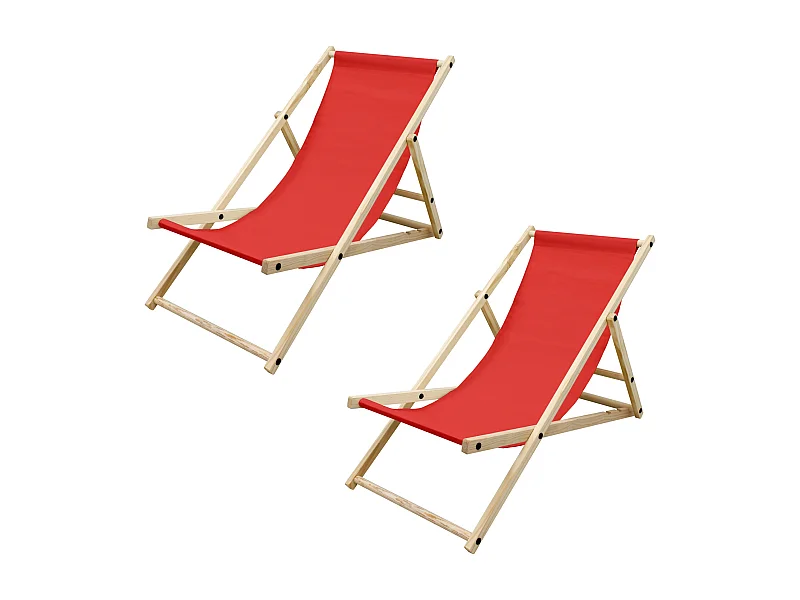 ECD Germany 2x Sillas de playa rojo madera de pino tumbona 3 posiciones de reclinación hamaca plegable con tejido oxford impermeable carga hasta 150kg