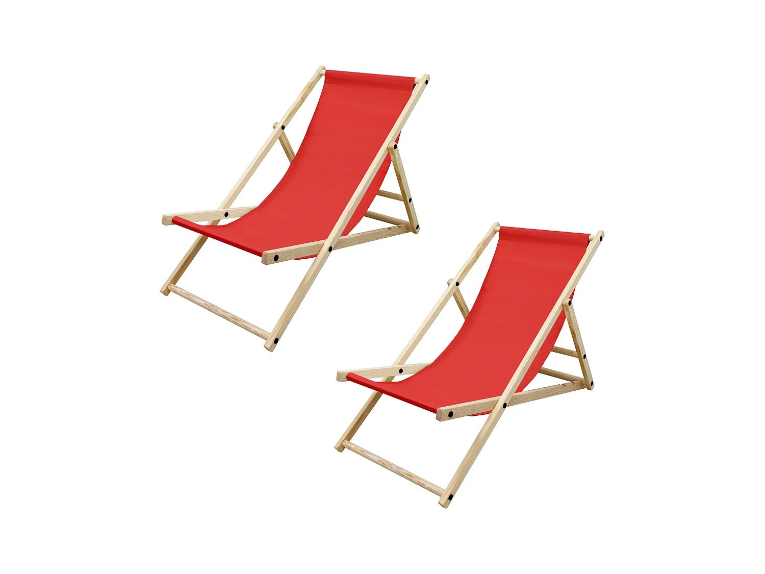 Set 2x Chaise longue de jardin pliable rouge en bois chiliennes 3 positions de couchage  jusqu'à 120 kg usage intérieur et extérieur balcon terrasse