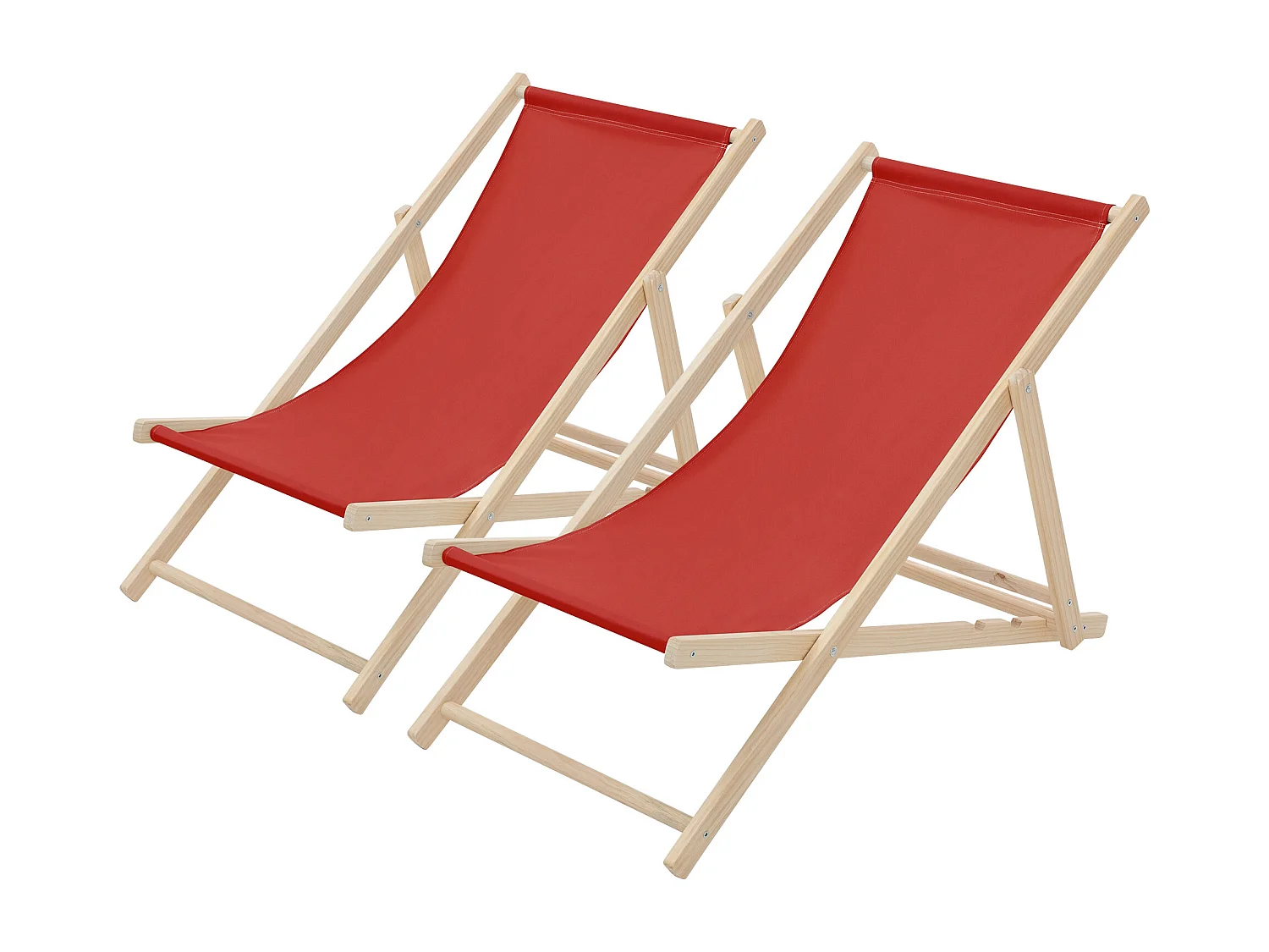 ECD Germany Set 2 sedie a sdraio rosso in legno, regolabile 3 posizioni, prendisole, pieghevoli, fino a 120 kg, esterno spiaggia giardino balcone