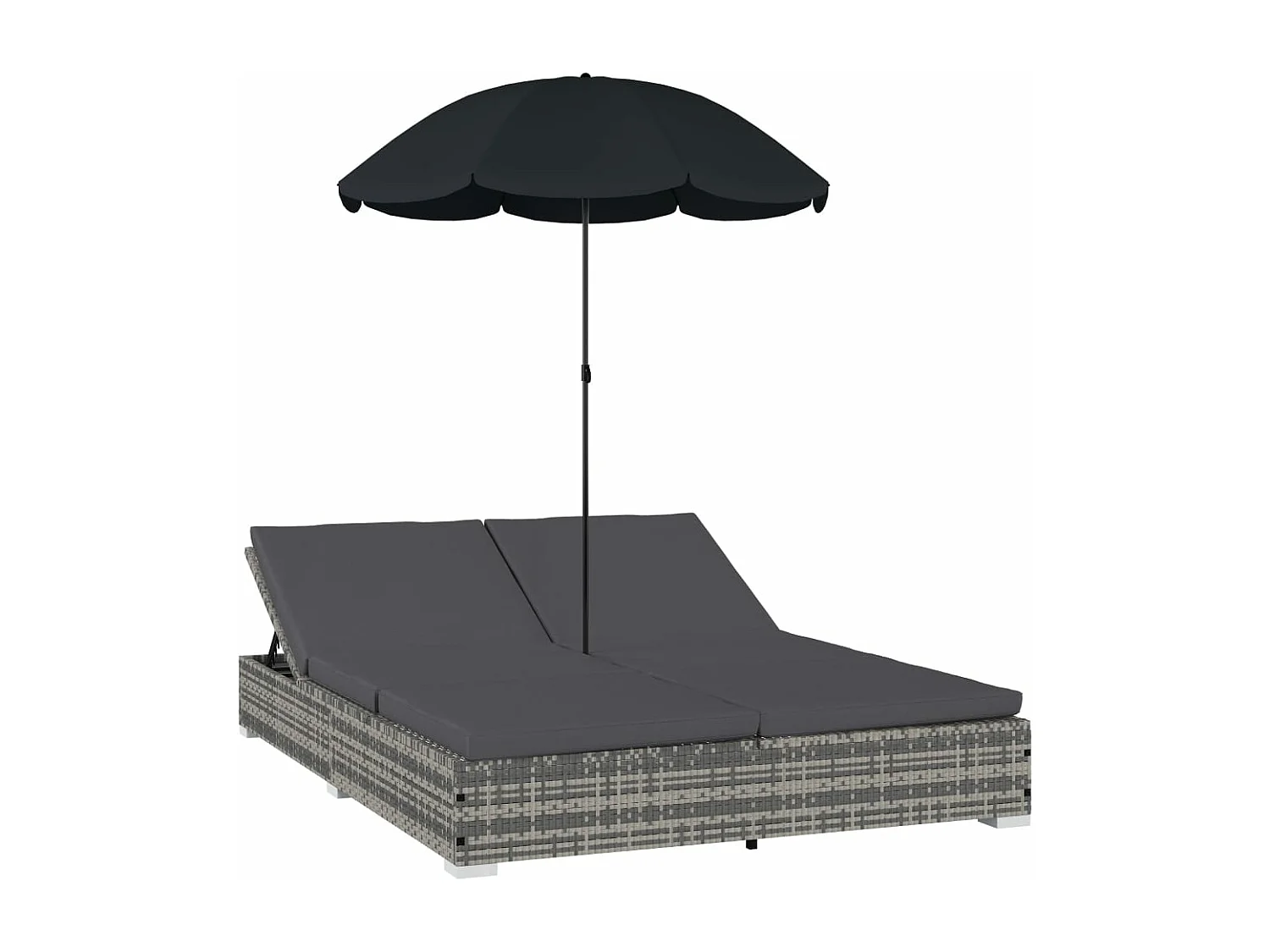 Chaise longue d'extérieur avec parasol Résine tressée Gris