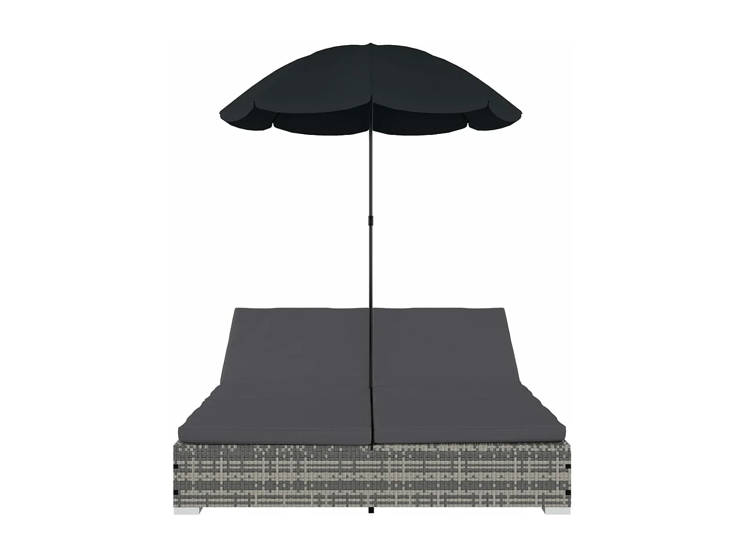 Chaise longue d'extérieur avec parasol Résine tressée Gris