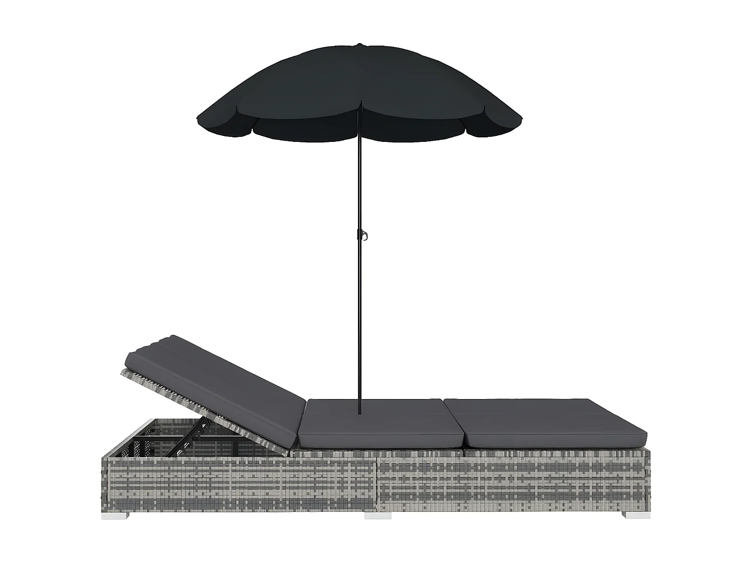 Chaise longue d'extérieur avec parasol Résine tressée Gris