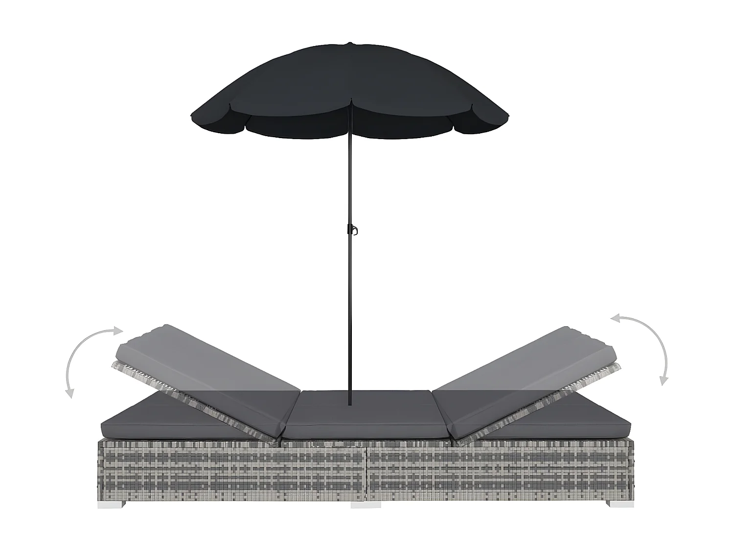 Chaise longue d'extérieur avec parasol Résine tressée Gris