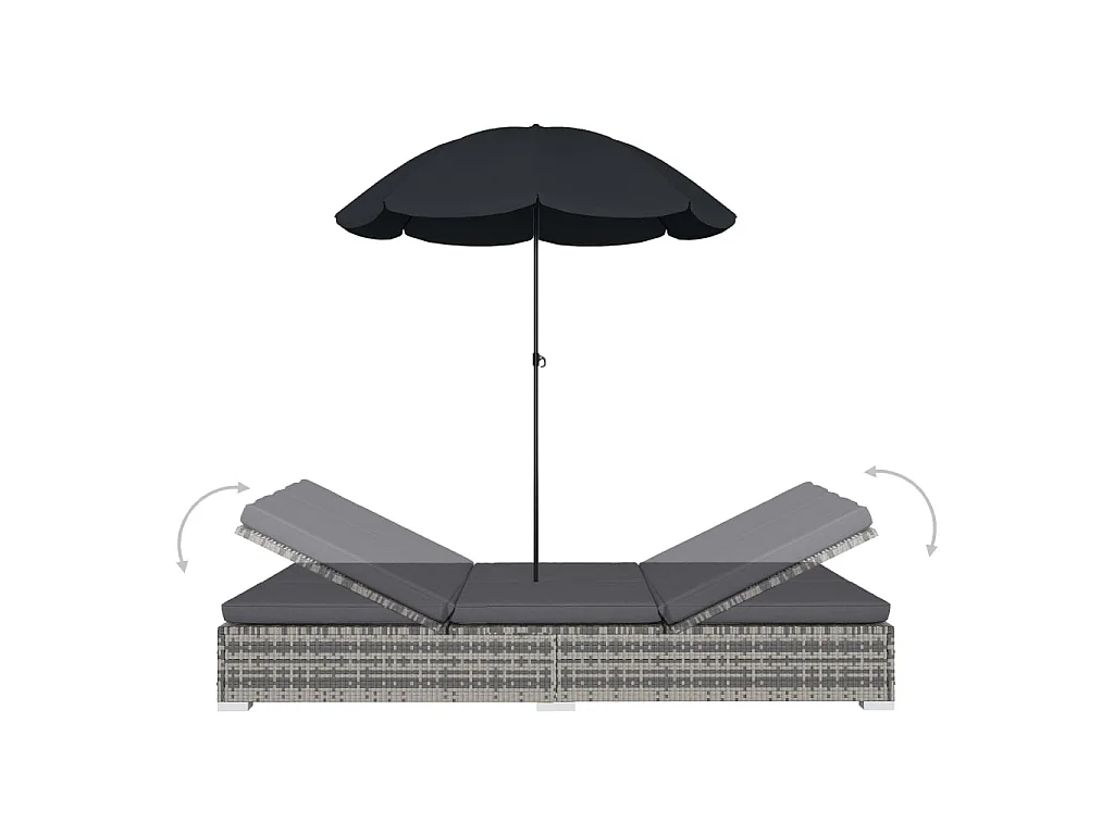 Chaise longue d'extérieur avec parasol Résine tressée Gris