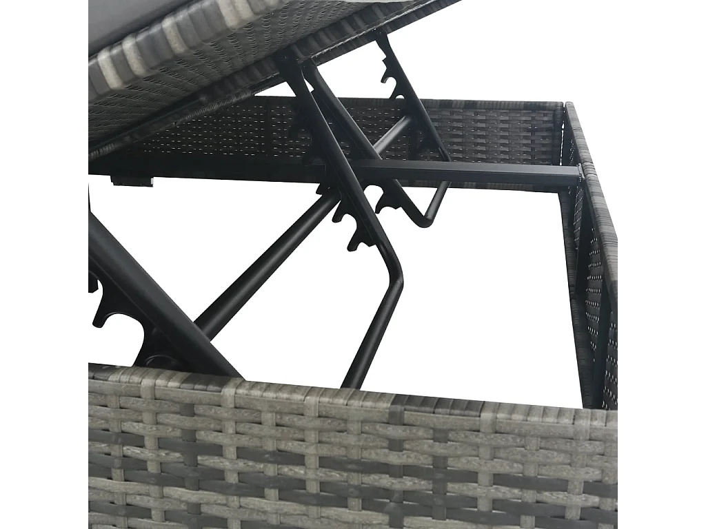 Chaise longue d'extérieur avec parasol Résine tressée Gris