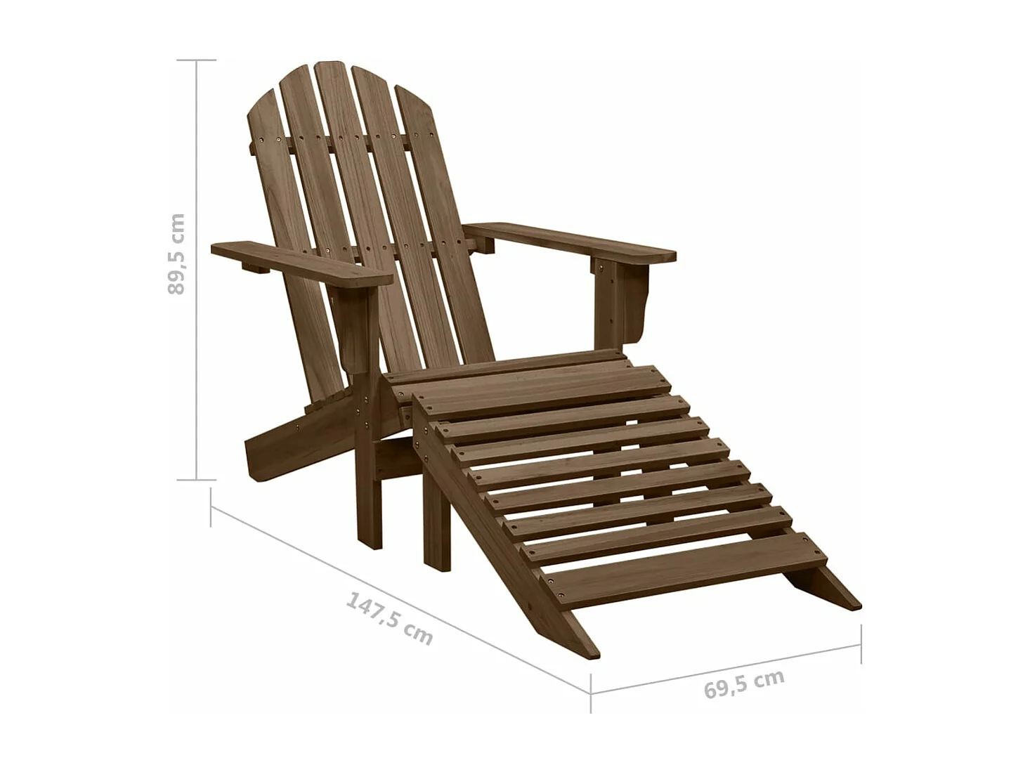 Sedia Adirondack con Ottomana e Tavolo Abete Massello Marrone