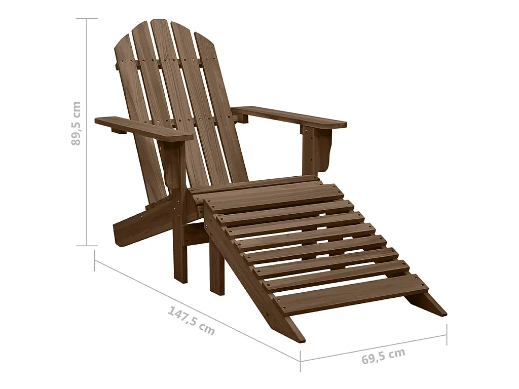 Chaise de jardin Adirondack avec pouf et table Sapin Marron