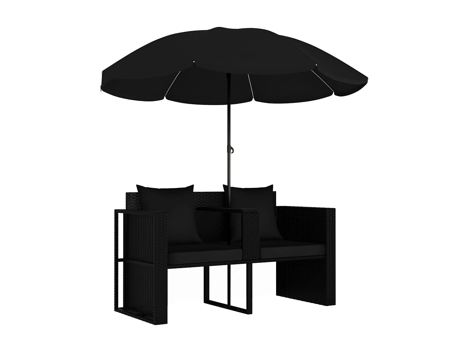 Gartenbett mit Sonnenschirm Poly Rattan Schwarz