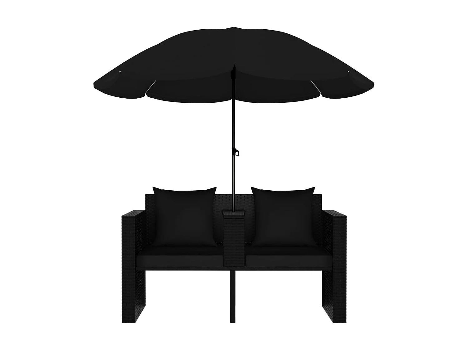 Gartenbett mit Sonnenschirm Poly Rattan Schwarz