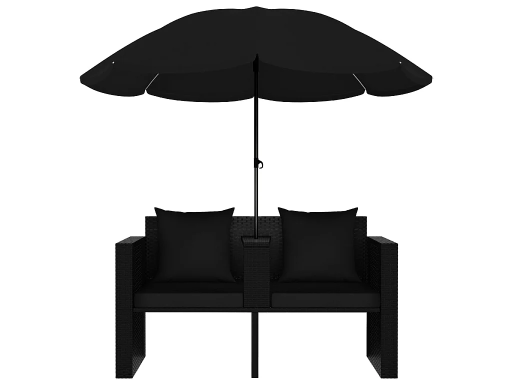Lettino da Giardino con Ombrellone in Polyrattan Nero
