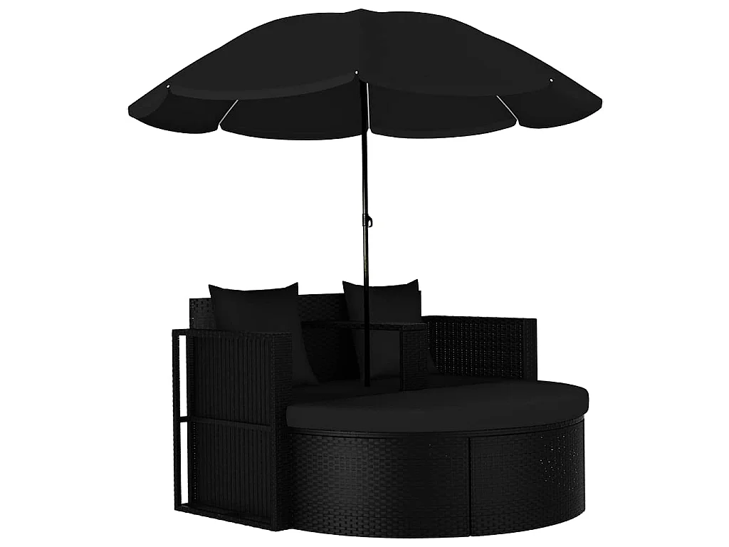 Gartenbett mit Sonnenschirm Poly Rattan Schwarz