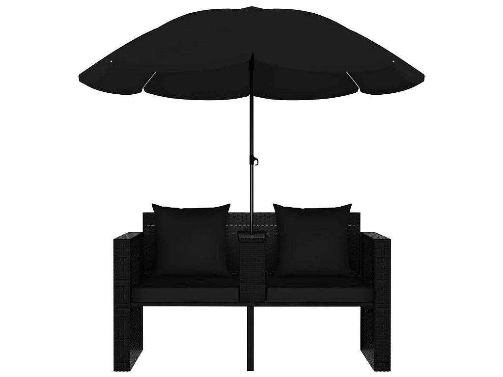 Gartenbett mit Sonnenschirm Poly Rattan Schwarz