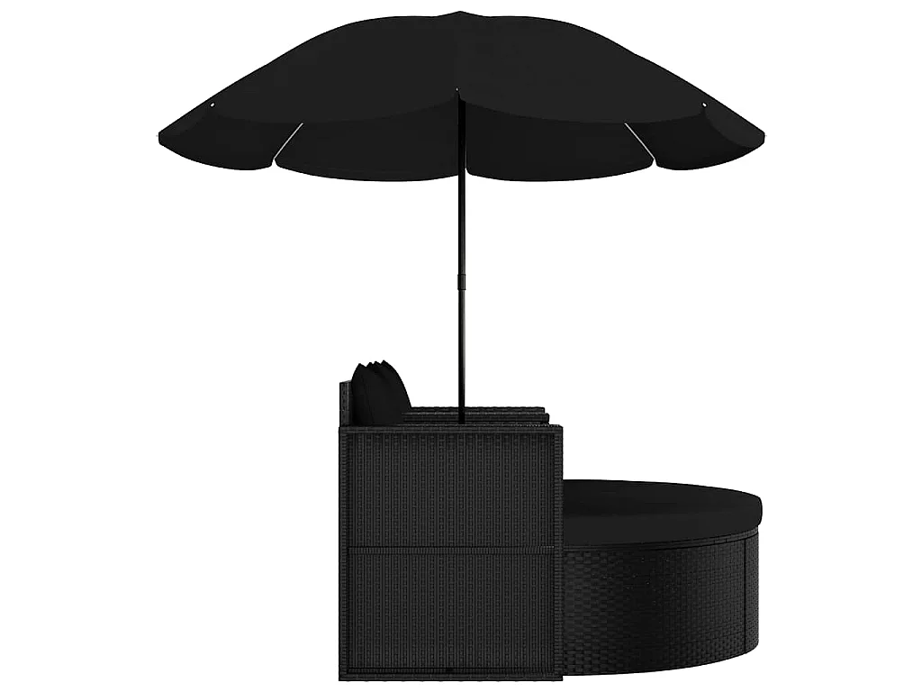Gartenbett mit Sonnenschirm Poly Rattan Schwarz