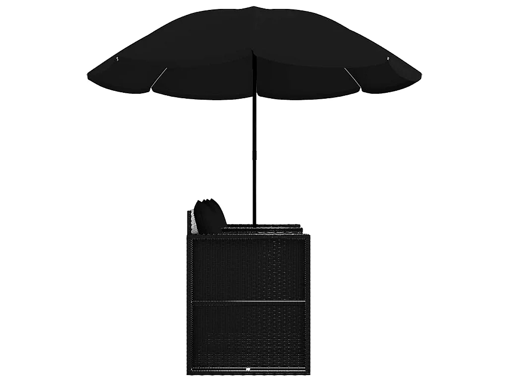 Gartenbett mit Sonnenschirm Poly Rattan Schwarz