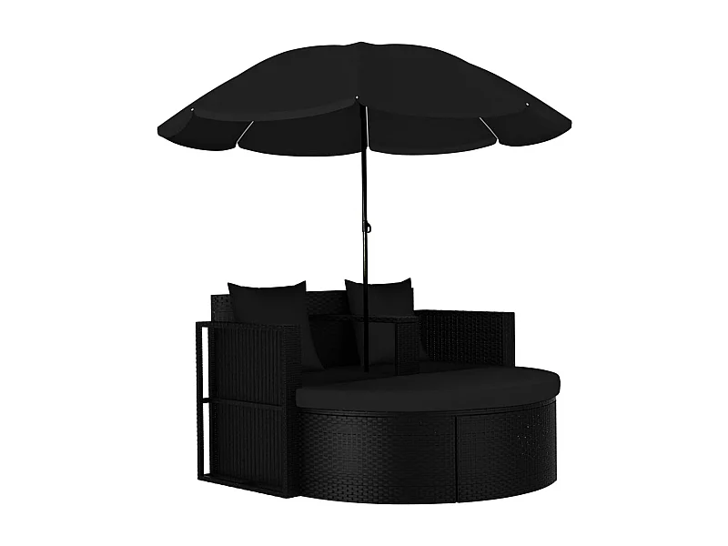 Gartenbett mit Sonnenschirm Poly Rattan Schwarz