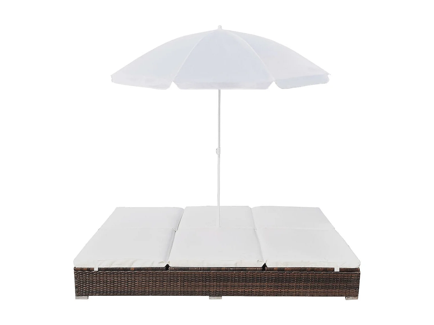 Chaise longue d'extérieur avec parasol Résine tressée Marron