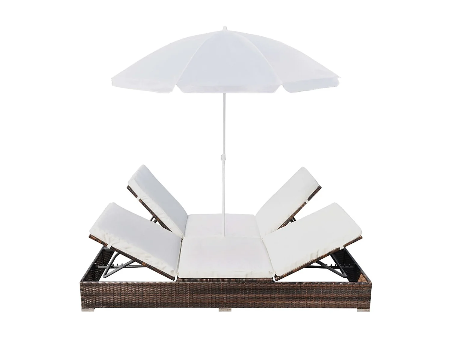 Chaise longue d'extérieur avec parasol Résine tressée Marron