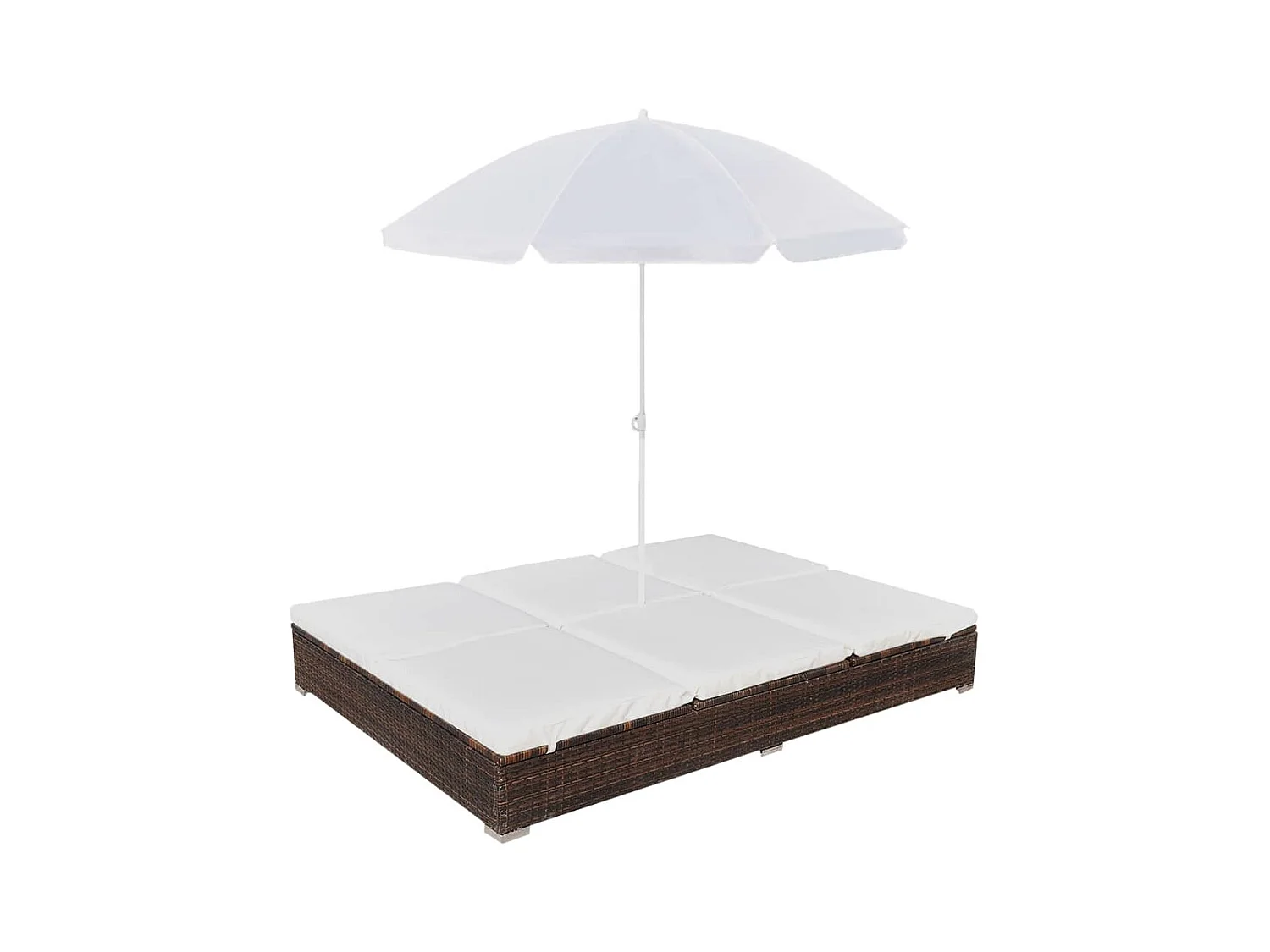 Lettino Prendisole con Ombrellone in Polyrattan Marrone
