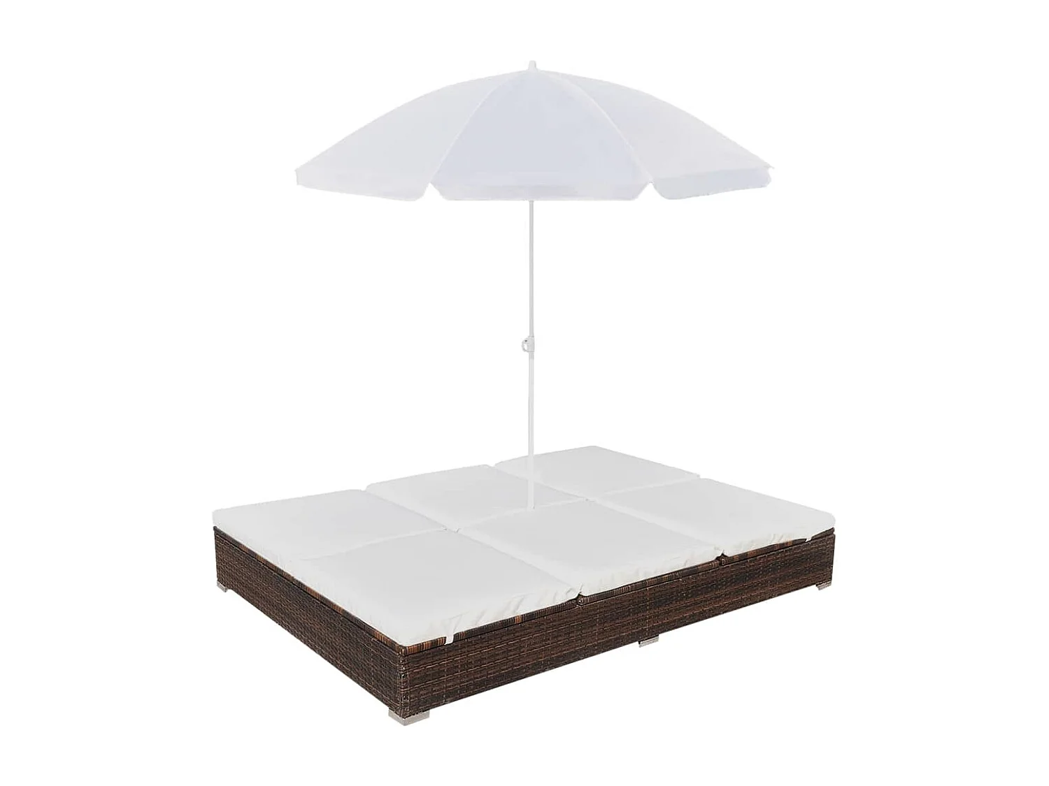 Chaise longue d'extérieur avec parasol Résine tressée Marron