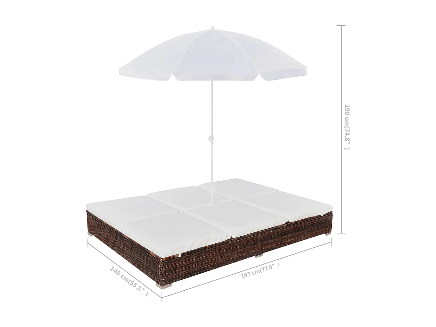 Chaise longue d'extérieur avec parasol Résine tressée Marron