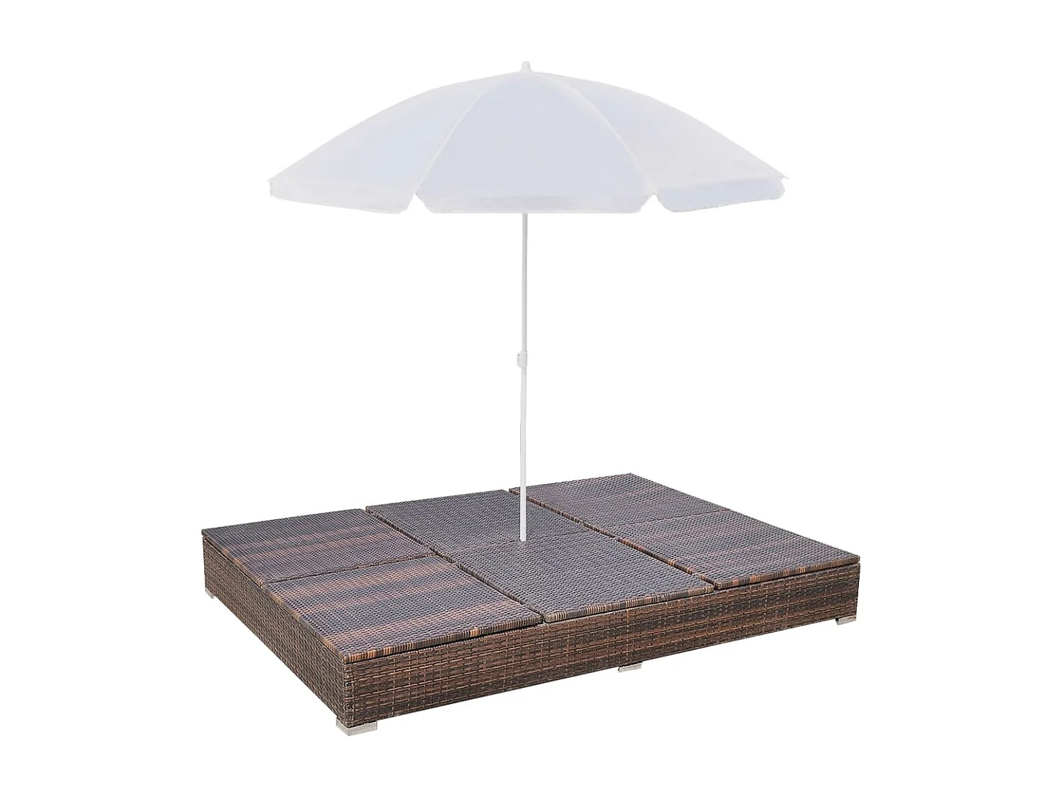 Chaise longue d'extérieur avec parasol Résine tressée Marron