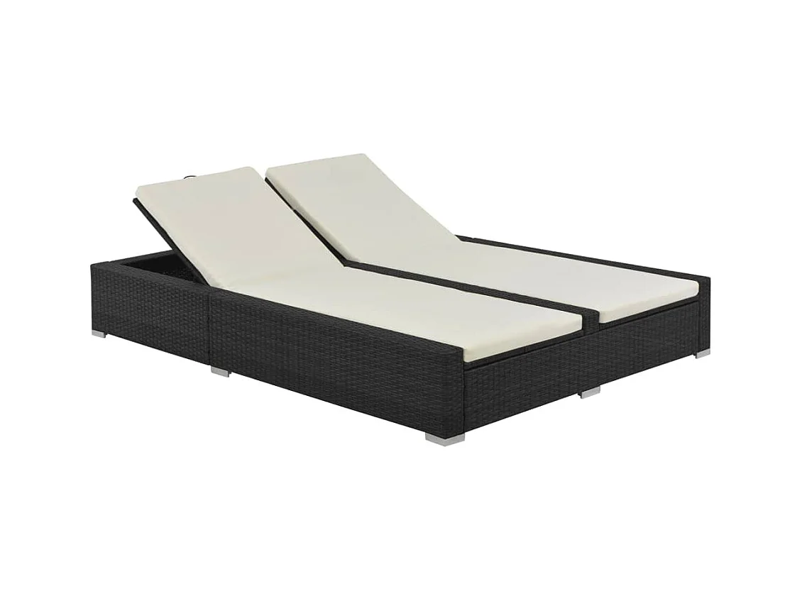 Lettino Prendisole Doppio in Polyrattan Nero