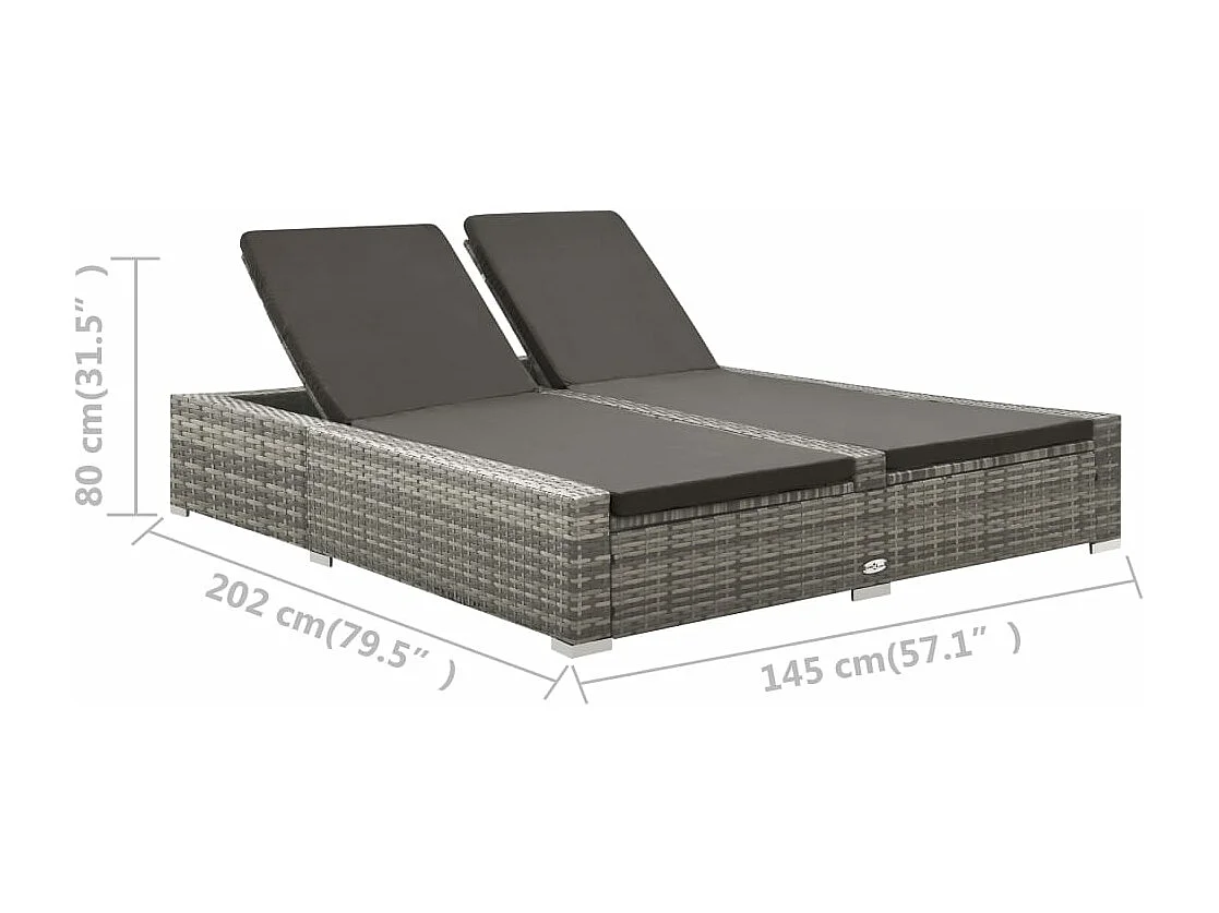 Chaise longue double Résine tressée Gris