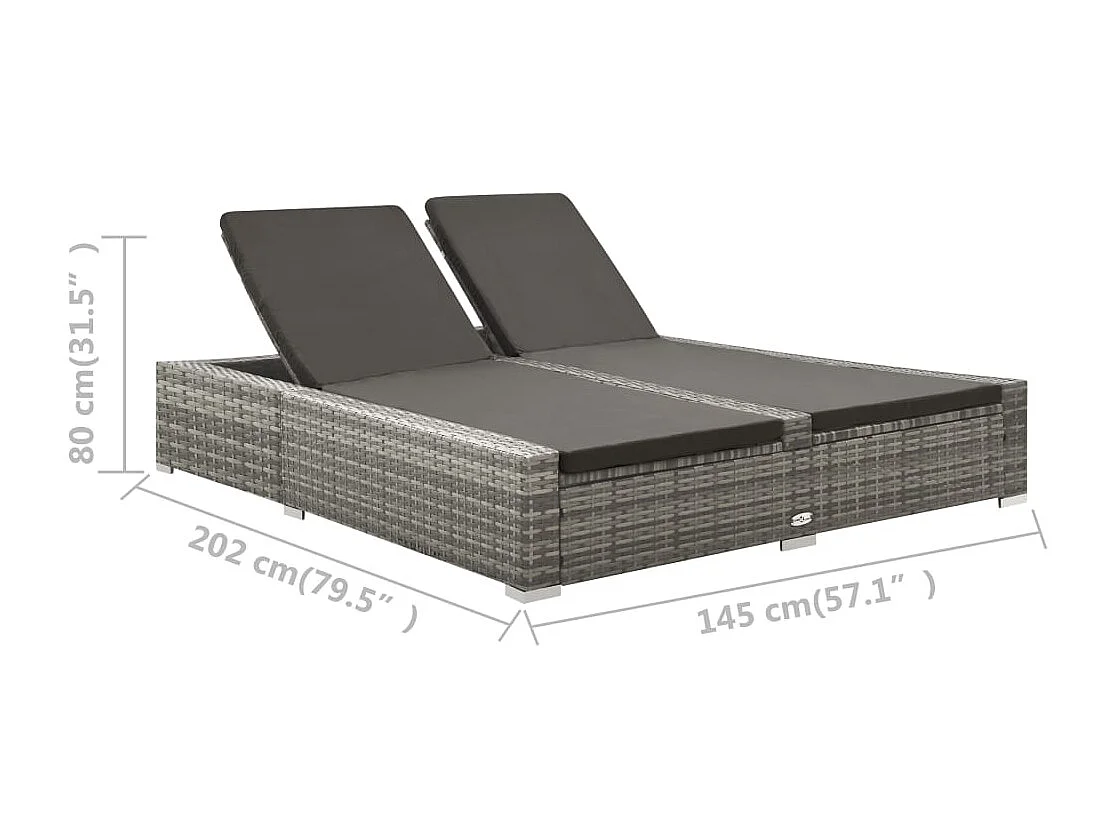 Chaise longue double Résine tressée Gris