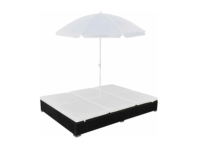 Loungebed met parasol poly rattan zwart