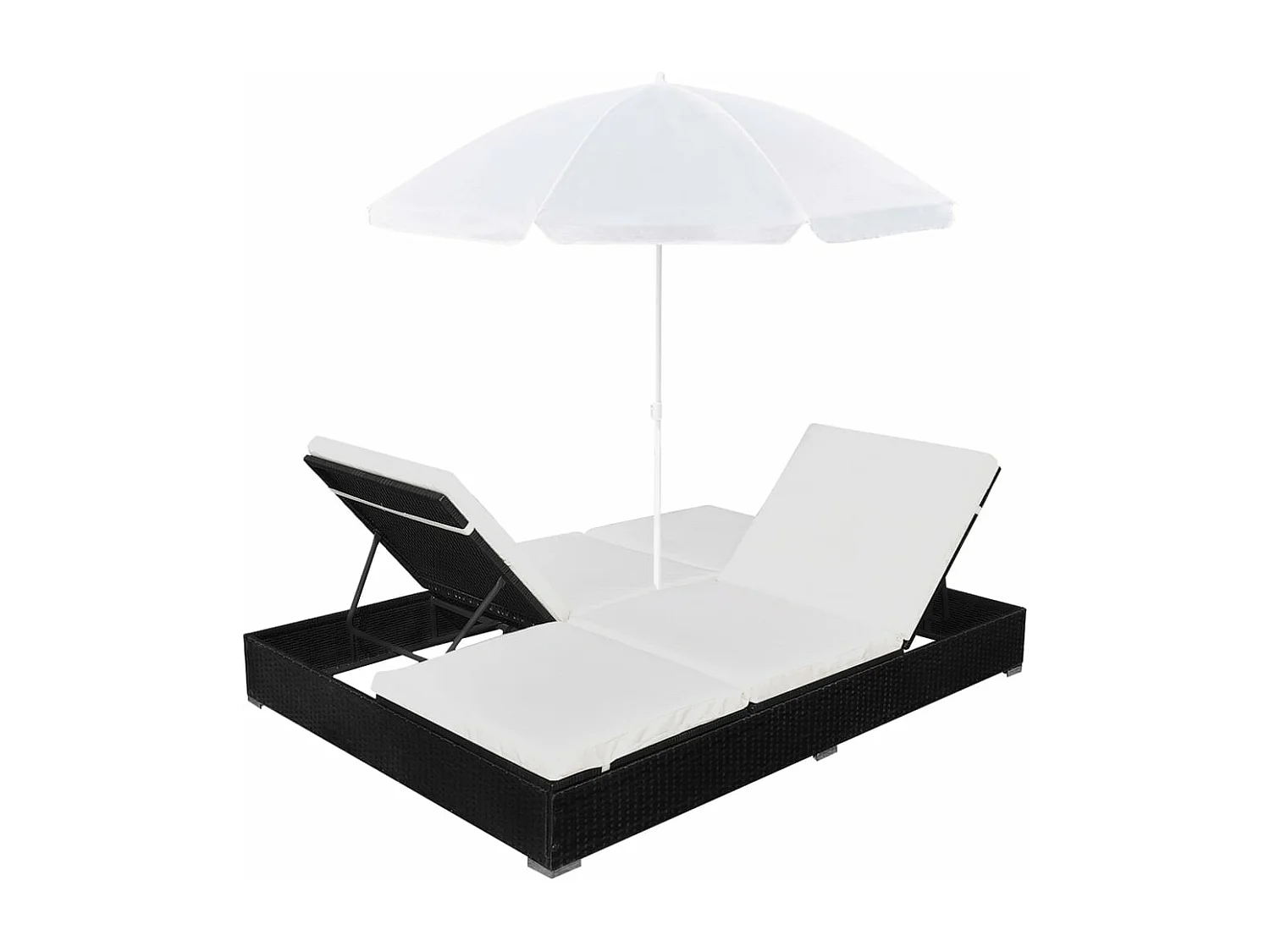 Loungebed met parasol poly rattan zwart