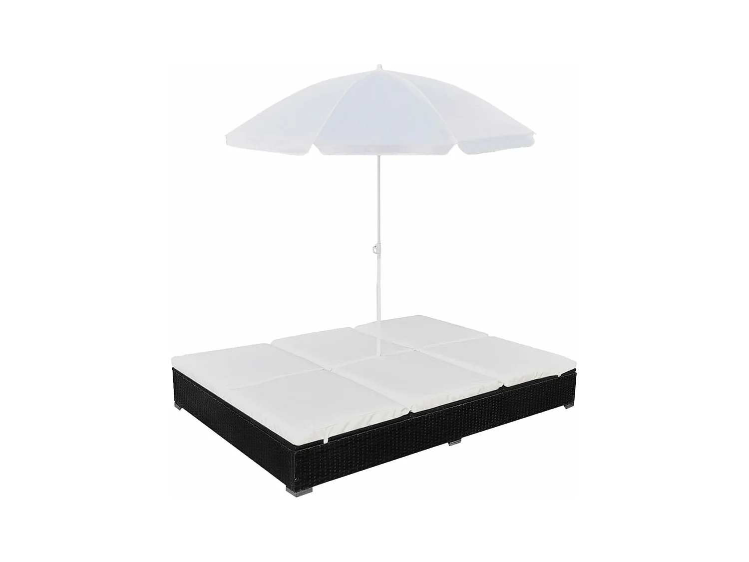 Chaise longue d'extérieur avec parasol Résine tressée Noir