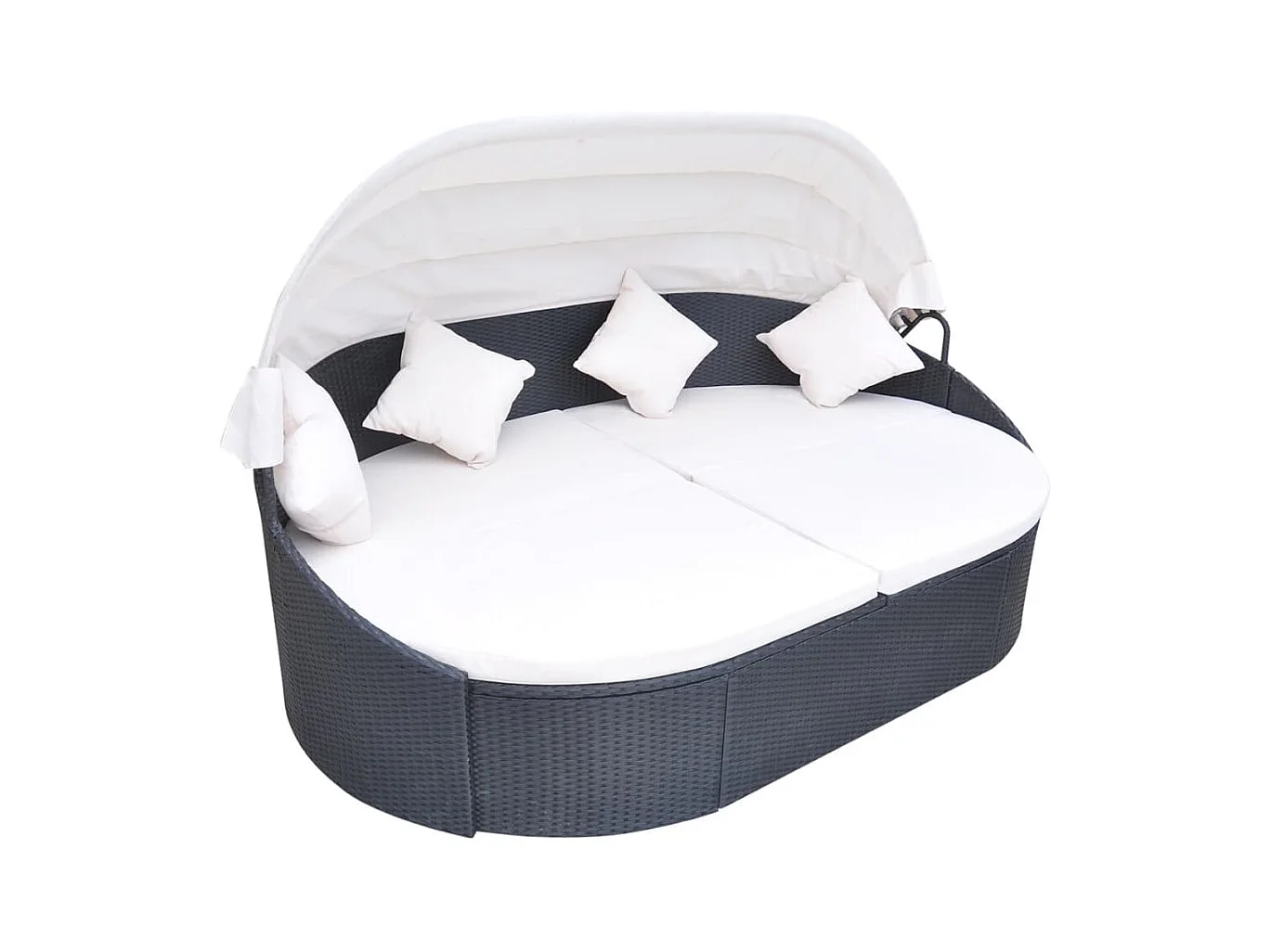 Lettino Prendisole con Baldacchino in Polyrattan Nero