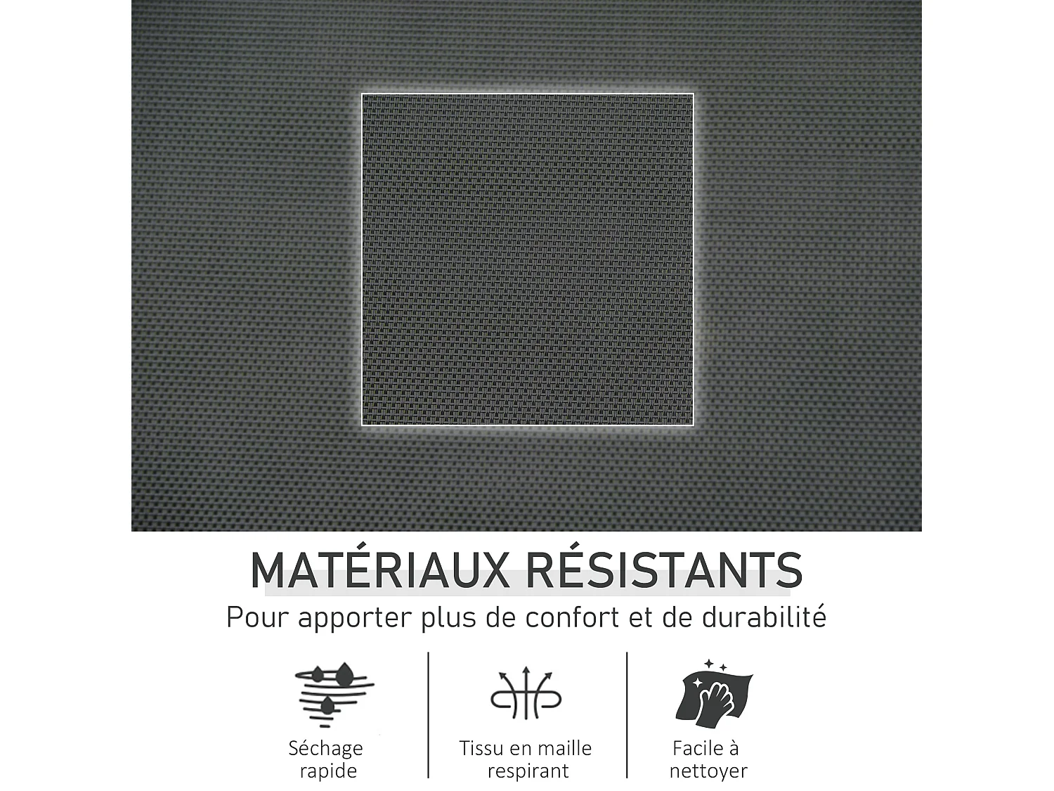 Chaise longue à bascule - rocking chair ergonomique - tétière amovible, accoudoirs, pochette rangement - métal époxy textilène noir