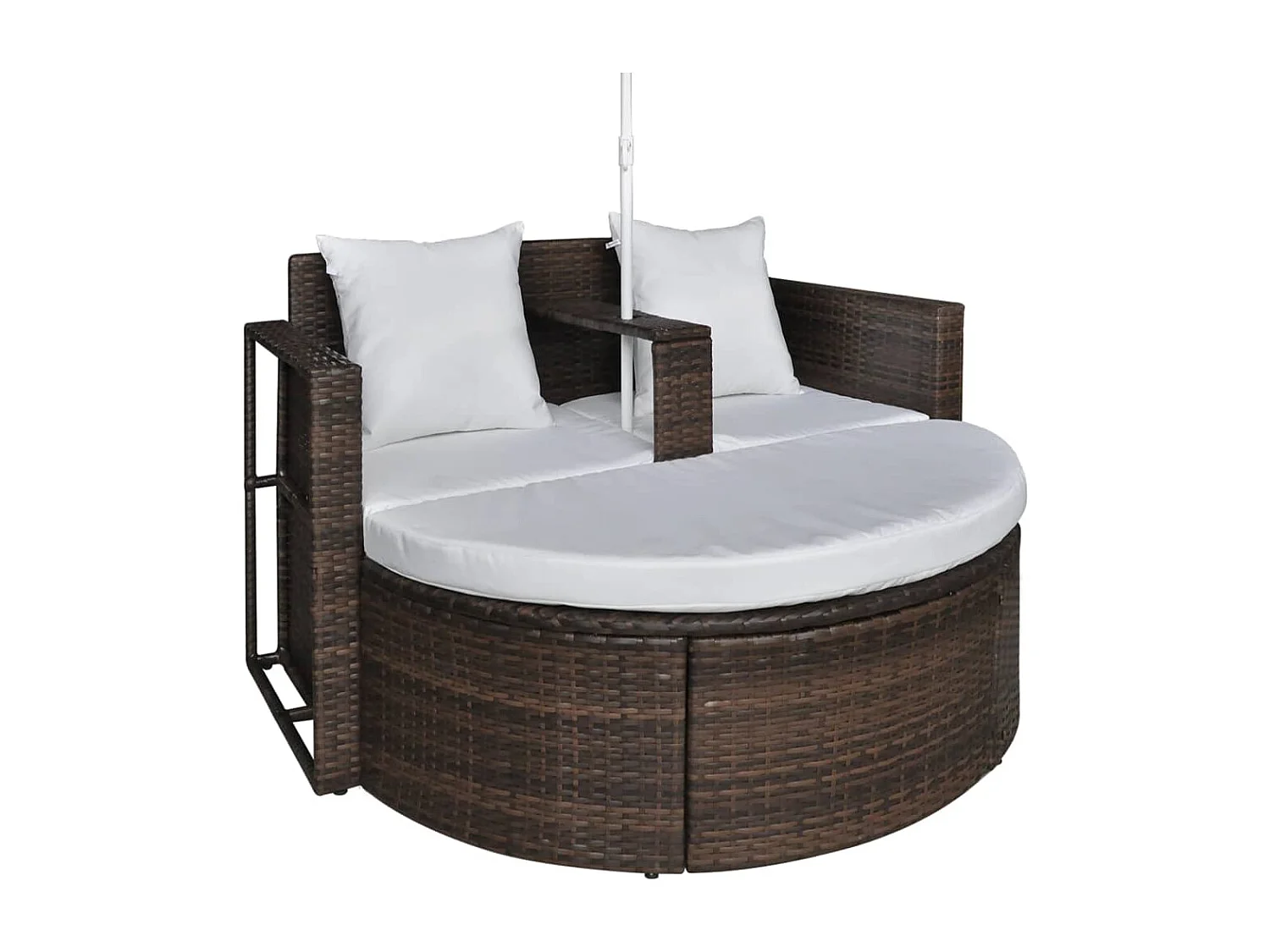 Cama de jardín con sombrilla ratán sintético marrón