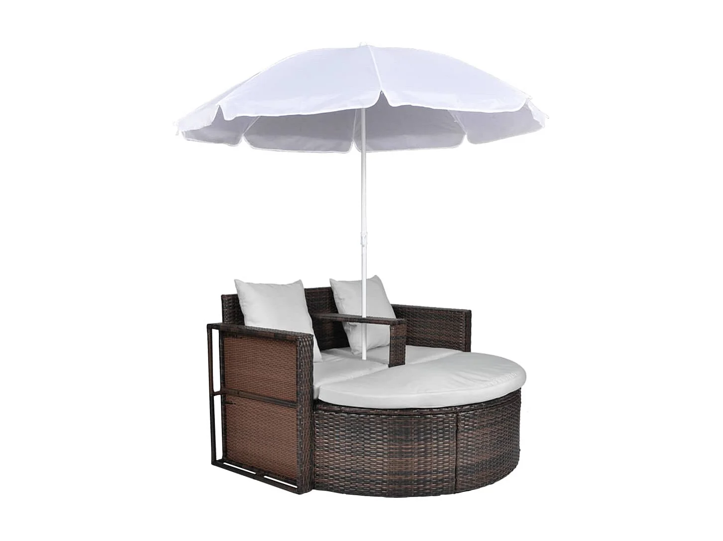 Lettino da Giardino con Ombrellone Marrone in Polyrattan