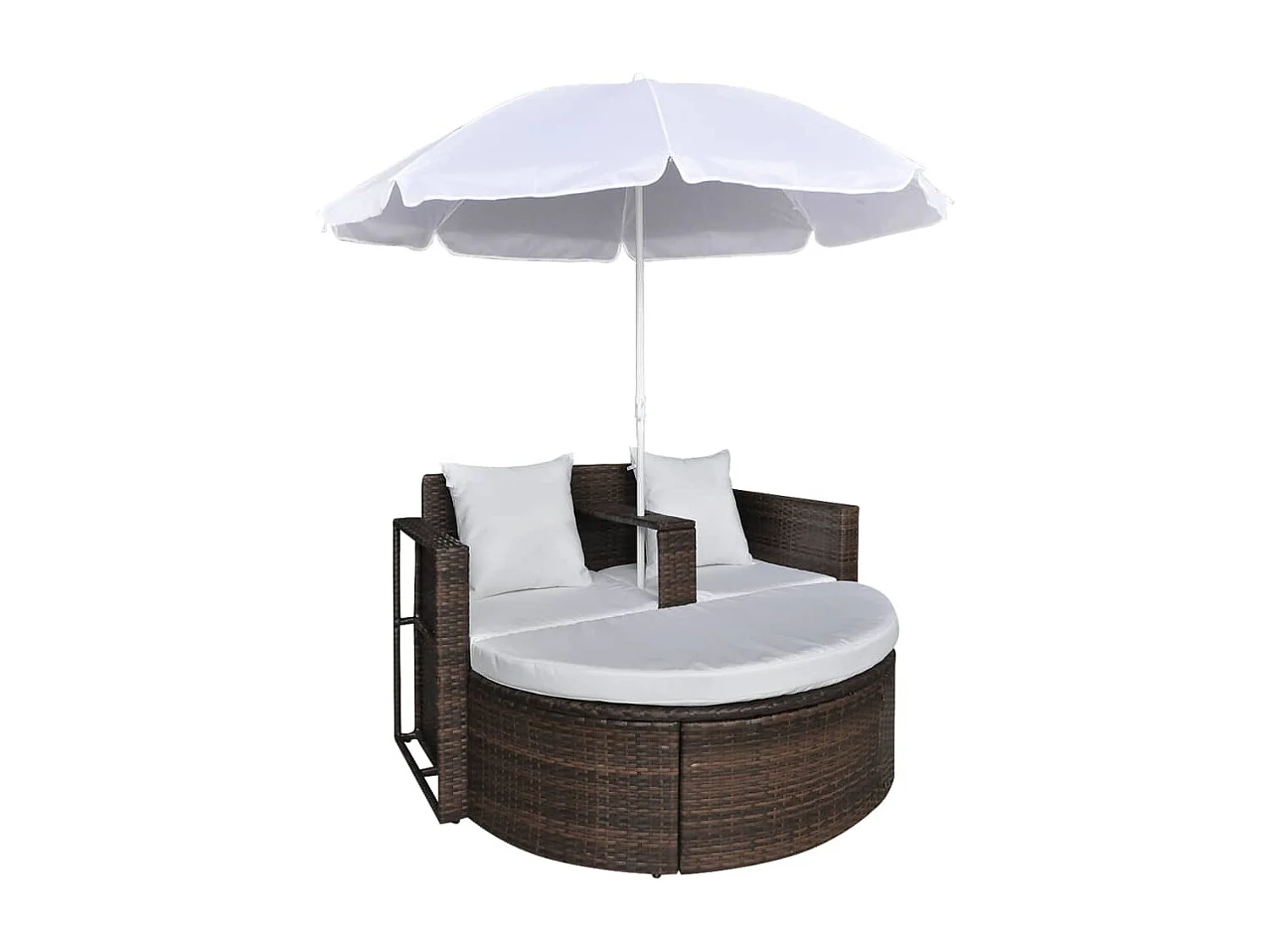 Lettino da Giardino con Ombrellone Marrone in Polyrattan