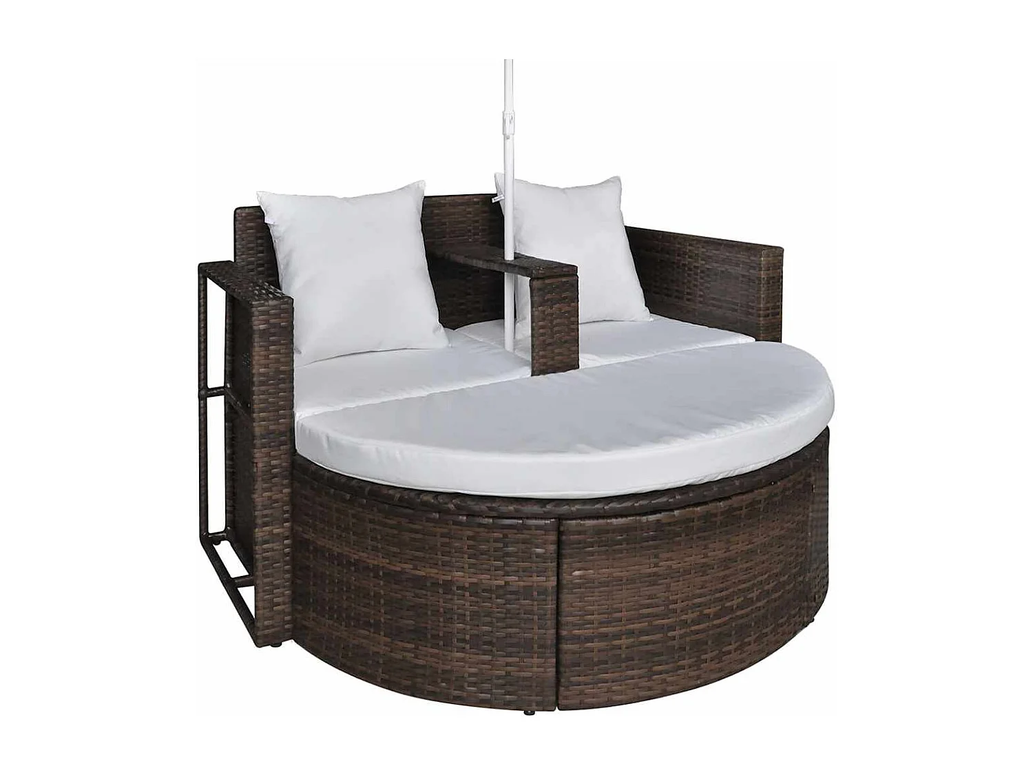 Lettino da Giardino con Ombrellone Marrone in Polyrattan