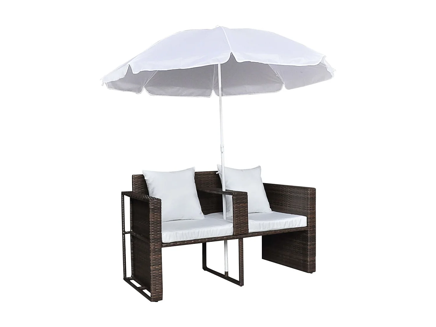 Lettino da Giardino con Ombrellone Marrone in Polyrattan