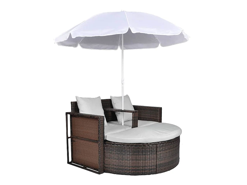 Gartenbett mit Sonnenschirm Braun Poly Rattan