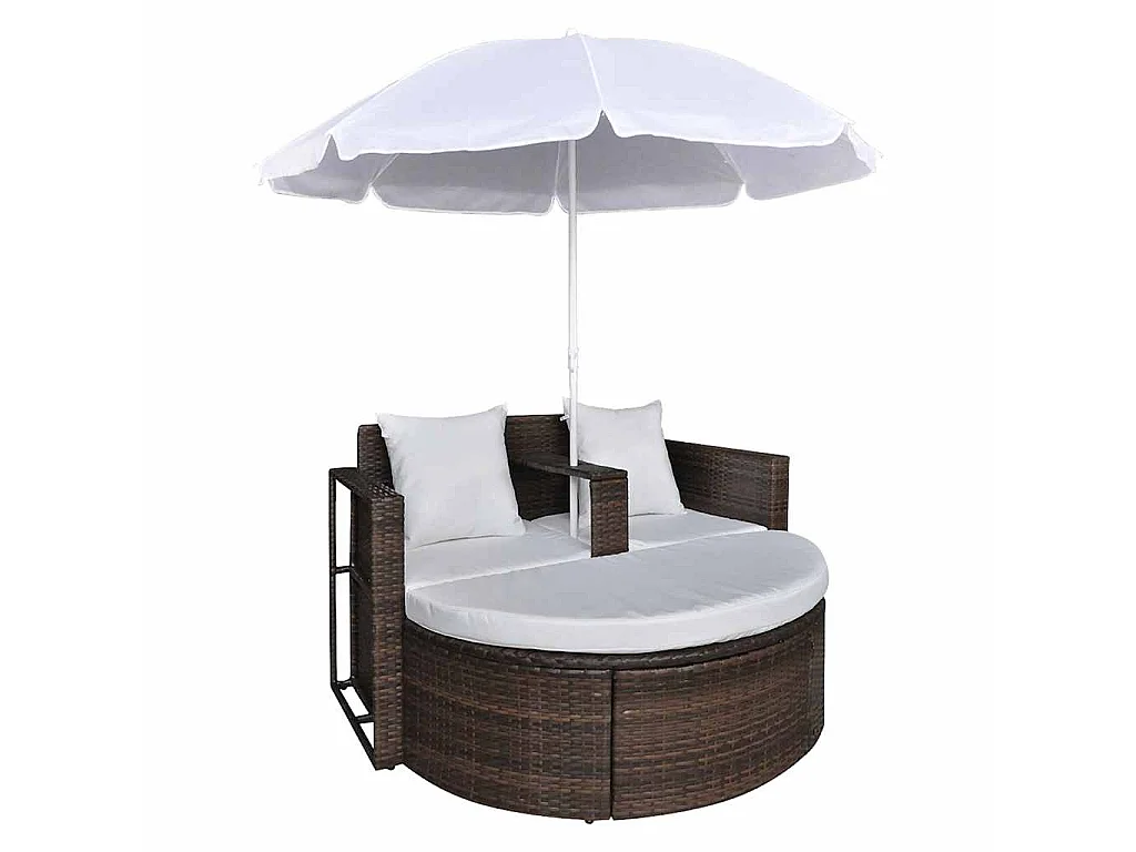 Gartenbett mit Sonnenschirm Braun Poly Rattan