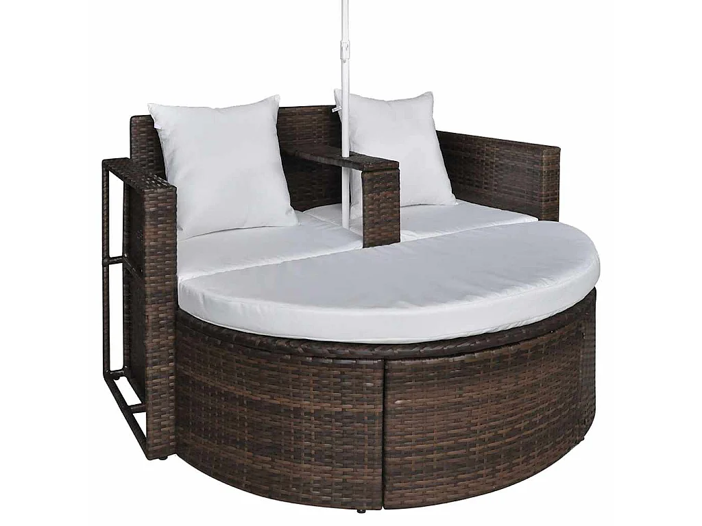 Gartenbett mit Sonnenschirm Braun Poly Rattan