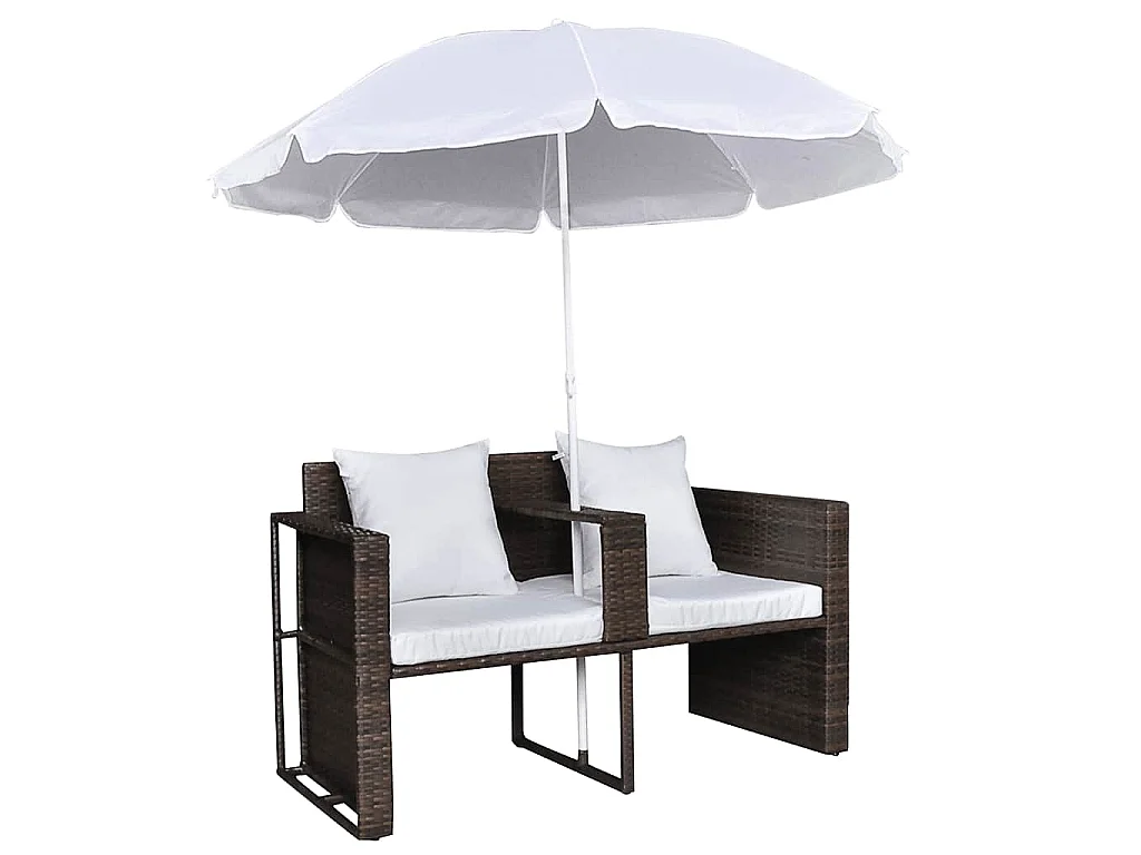 Gartenbett mit Sonnenschirm Braun Poly Rattan