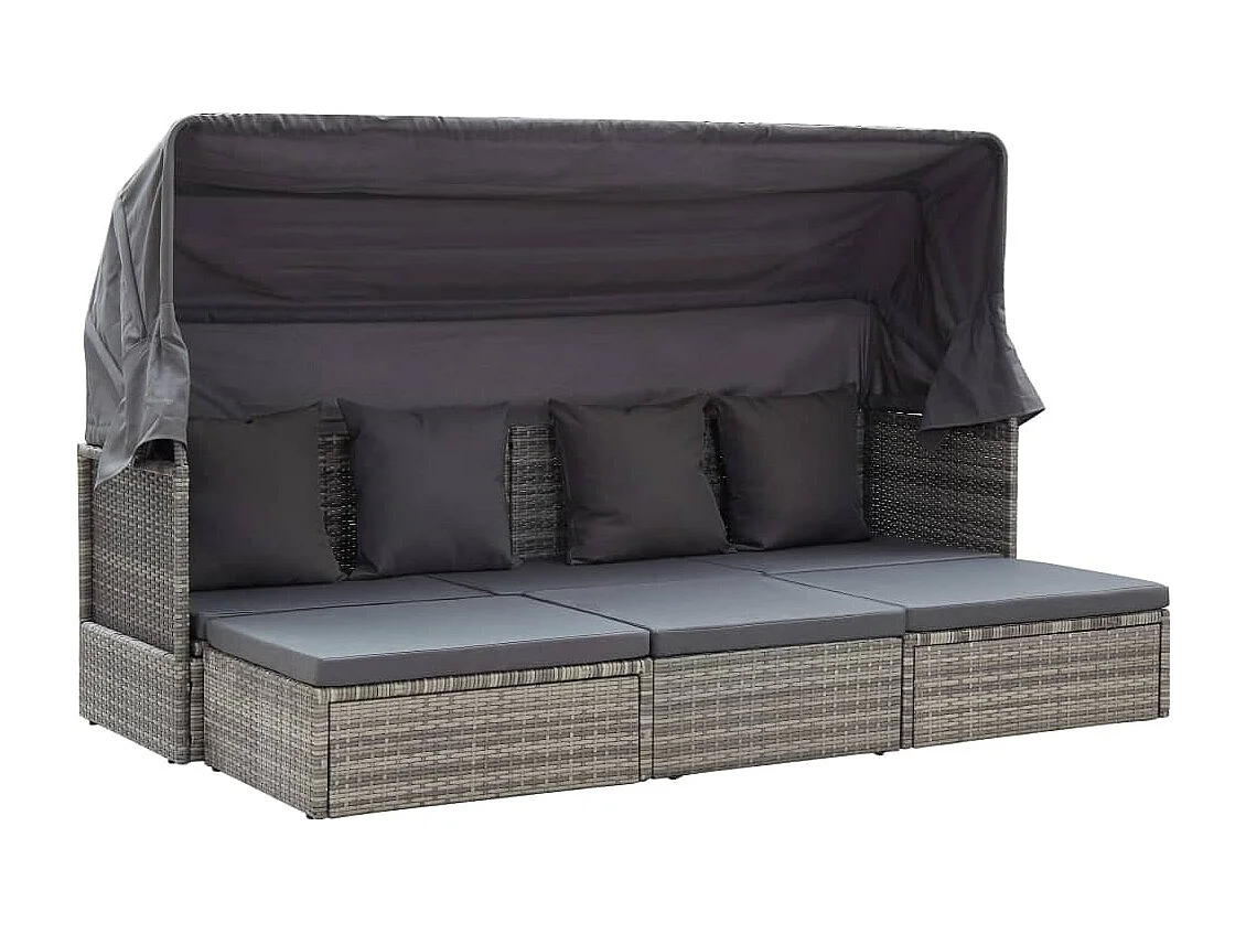 Tumbona cama jardín con techo ratán sintético gris