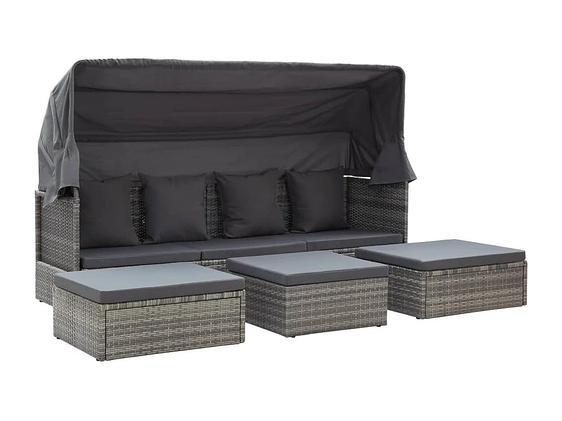 Tumbona cama jardín con techo ratán sintético gris