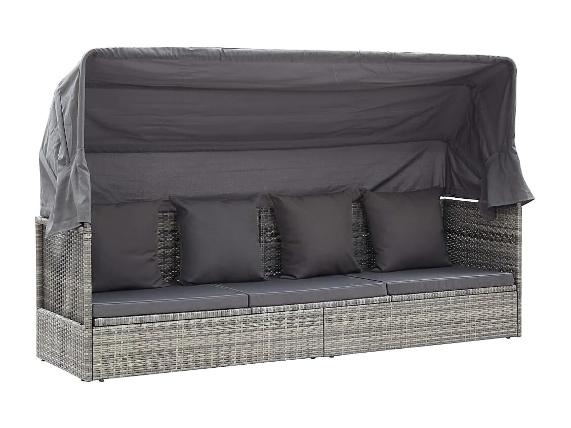 Tumbona cama jardín con techo ratán sintético gris