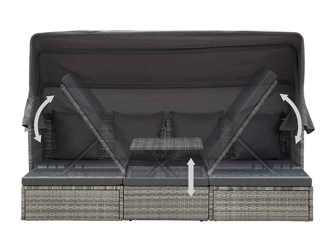 Tumbona cama jardín con techo ratán sintético gris