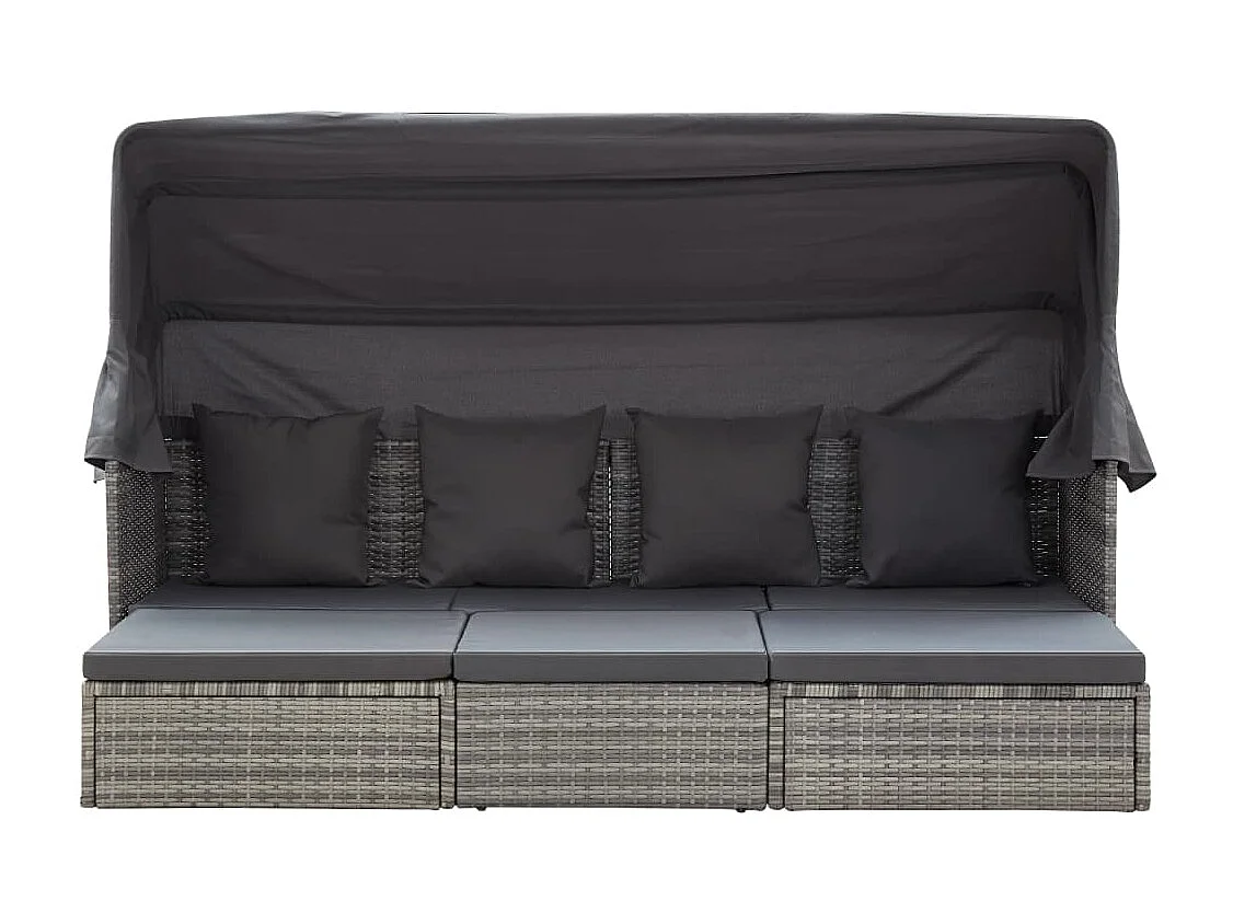 Tumbona cama jardín con techo ratán sintético gris