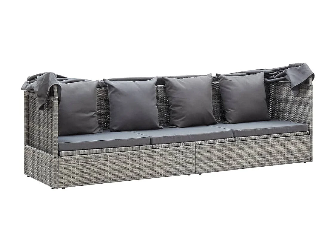 Tumbona cama jardín con techo ratán sintético gris